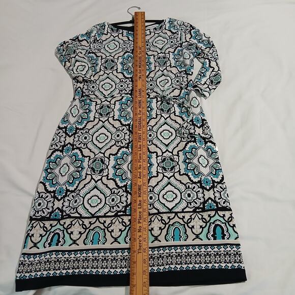 Liz Claiborne Large 5/8th-Sleeve Aqua/Black/White Geometric design Shift Dress - Picture 11 of 14